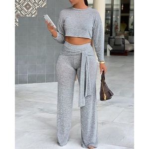 Crop Top and Tie Front Pants Co-ord Set